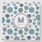 Dessous-de-verre En Pierre Bleu côtier Blanc Grec mal Eye Beach House (Devant)