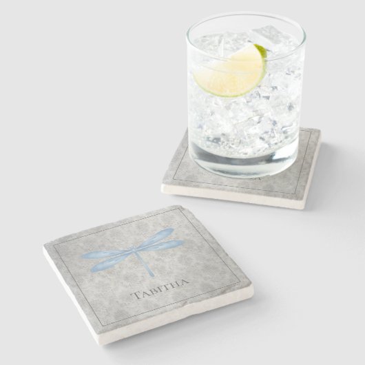 Dessous-de-verre En Pierre Bleu Dragonfly Damas (Côté)