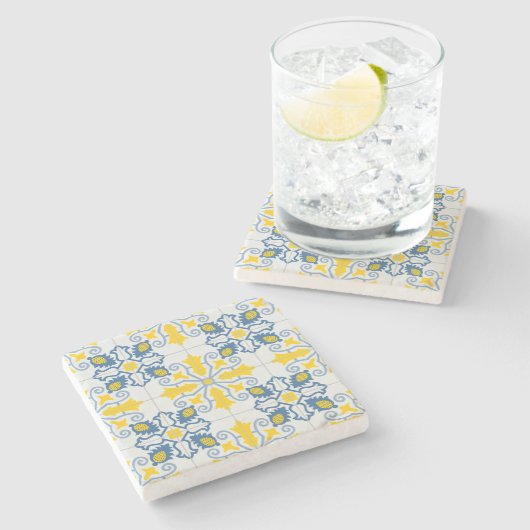 Dessous-de-verre En Pierre Bleu et jaune joli carrelage portugais motif (Côté)