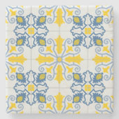 Dessous-de-verre En Pierre Bleu et jaune joli carrelage portugais motif (Devant)