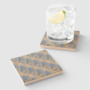 Dessous-de-verre En Pierre Bleu et Or Tissu Art