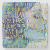 Dessous-de-verre En Pierre Bleu Femme Face Or Citations Inspirationnelles (Devant)