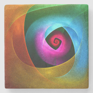 Dessous-de-verre En Pierre Bleu orange rose moderne Art Abstrait Motif #24