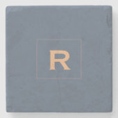 Dessous-de-verre En Pierre Bleu Rétro Couleur Solide Classique Plain Initiale (Devant)