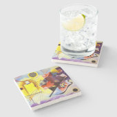 Dessous-de-verre En Pierre Bleu rouge jaune Kandinsky peinture Abstraite (Côté)