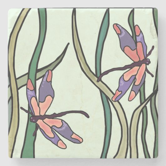 Dessous-de-verre En Pierre Bleu rouge mignon et Feuilles verts (Devant)