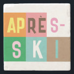 Dessous-de-verre En Pierre Blocs de couleur après ski<br><div class="desc">Design moderne sur le thème du ski après-ski, en blocs colorés et en lettres colorées. Ouverture de ski alpin, station de ski, conception de la maison de ski. Magnifique cadeau de sport d'hiver pour un skieur dans votre cercle d'amis, collègues ou famille. Design d'oeuvres d'art pour skieurs rétros. Skieurs ski...</div>