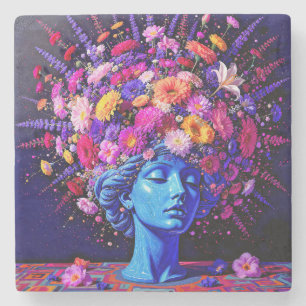 Dessous-de-verre En Pierre "Bloom of Eternity" - Un portrait surréaliste colo