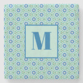Dessous-de-verre En Pierre Blue and Light Turquoise Initial Stone Coaster (Devant)