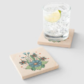 Dessous-de-verre En Pierre Blue and Orange Flower (Côté)