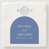 Dessous-de-verre En Pierre Blue Clam Seashells Coastal Seaside Beach Wedding (Devant)