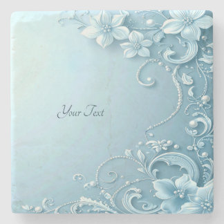 Dessous-de-verre En Pierre Blue Decorative Floral Stone Coaster
