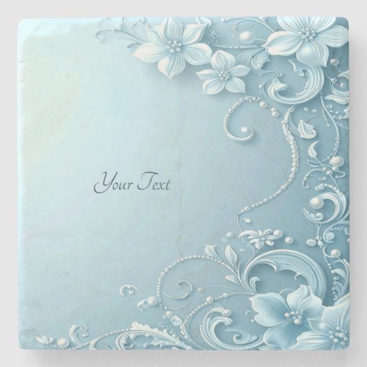 Dessous-de-verre En Pierre Blue Decorative Floral Stone Coaster (Devant)
