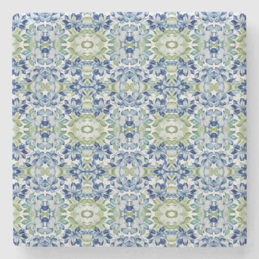 Dessous-de-verre En Pierre Blue Greem BOHO Floral pattern (Devant)