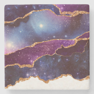Dessous-de-verre En Pierre Blue & Purple Space & Stars Agate moderne