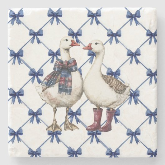 Dessous-de-verre En Pierre Blue White Bows Geese Christmas (Devant)