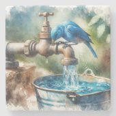 Dessous-de-verre En Pierre Bluebird sur un vieux Faucet (Devant)
