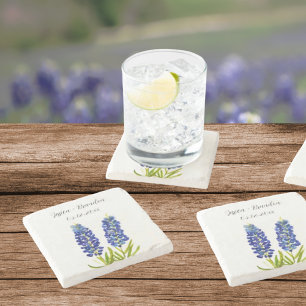 Dessous-de-verre En Pierre Bluebonnets Aquarelle Bleu Fleur Floral Mariage