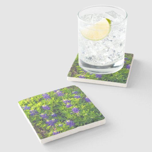Dessous-de-verre En Pierre Bluebonnets Texas State Flower Fleur sauvage Photo (Côté)