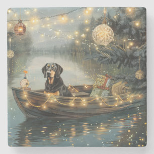 Dessous-de-verre En Pierre Bluetick Coonhound Noël Festive Voyage
