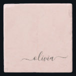 Dessous-de-verre En Pierre Blush Dusty rose moderne Script Girl Monogramme No<br><div class="desc">Carrelage en pierre de couleur rose pâle Simple Script Monogramme Nom. Cela rend la remise de diplômes parfaite,  doux 16 ans,  mariage,  douche nuptiale,  anniversaire,  baby shower ou cadeau de fête de bachelorette pour quelqu'un qui aime le luxe glam et les styles chic.</div>