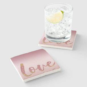 Dessous-de-verre En Pierre Blush rose Ombre Parties scintillant Or rouge amou