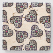 Dessous-de-verre En Pierre Boho Damask Heart (Devant)