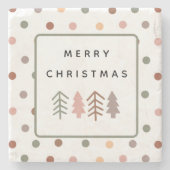 Dessous-de-verre En Pierre Boho Joyeux Noël Arbres et Points (Devant)