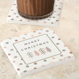 Dessous-de-verre En Pierre Boho Joyeux Noël Arbres et Points