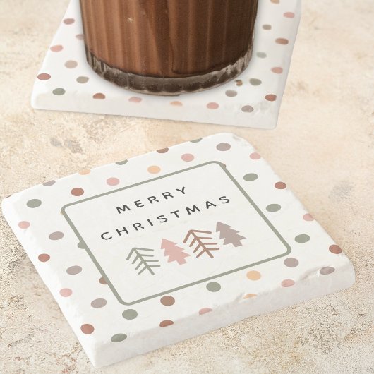 Dessous-de-verre En Pierre Boho Joyeux Noël Arbres et Points