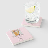 Dessous-de-verre En Pierre Boho moderne heureux anniversaire ajouter nom date (Côté)