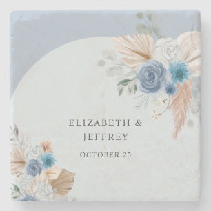Dessous-de-verre En Pierre Boho rustique élégant Dusty Blue Pampas Mariage