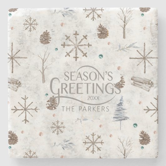 Dessous-de-verre En Pierre Boho Twigs & Pinecone Christmas ID986 (Devant)