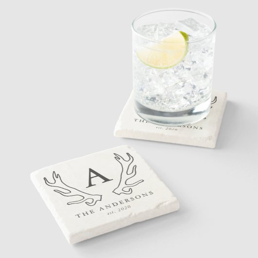 Dessous-de-verre En Pierre Bois de cerf rustique monogrammé (Côté)