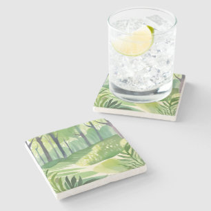 Dessous-de-verre En Pierre Bois Fantaisiste   Paysage Aquarelle de Forêt