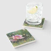 Dessous-de-verre En Pierre Boîte cadeau rose Fleur (Côté)