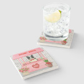 Dessous-de-verre En Pierre Bordure Collie Chien Saint Valentin Baiser Booth (Côté)