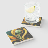 Dessous-de-verre En Pierre Botanical Orchid Greens & Golds (Côté)