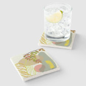 Dessous-de-verre En Pierre Botanique Boho jaune vert (Côté)