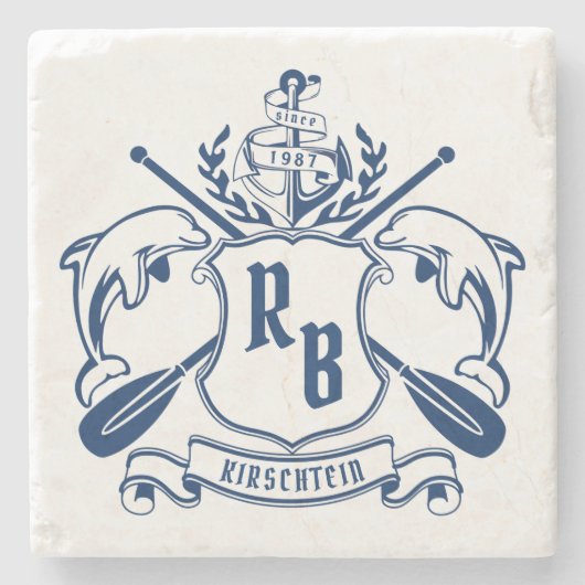 Dessous-de-verre En Pierre Bouclier côtier d'aviron d'Ancre de dauphins (Devant)