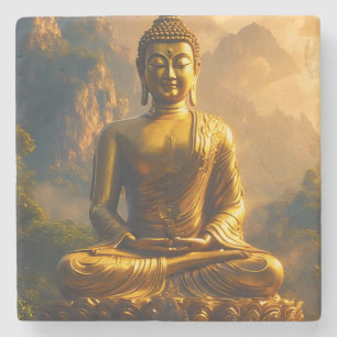 Dessous-de-verre En Pierre Bouddha assis doré sous un ciel de coucher de sole