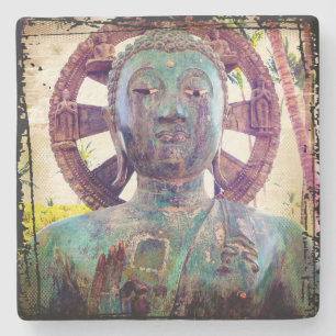 Dessous-de-verre En Pierre Bouddha Turquoise Tête Photo Antique Tropical Bold