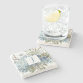 Dessous-de-verre En Pierre Bouquet d'aquarelle bleu bohème (Côté)