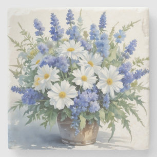 Dessous-de-verre En Pierre Bouquet de Fleurs Aquarelle Élégante
