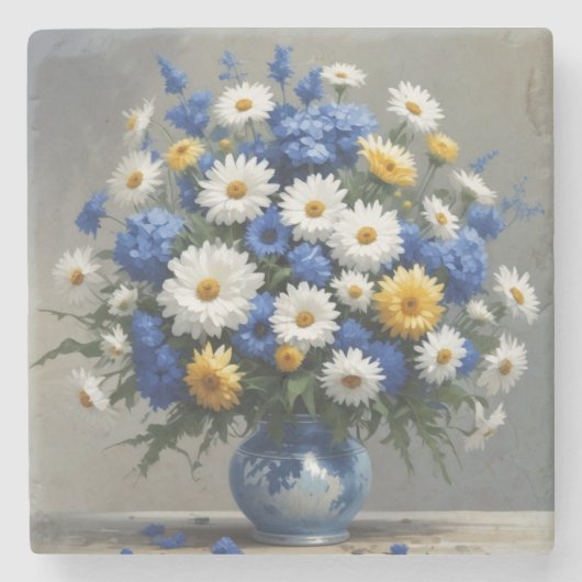 Dessous-de-verre En Pierre Bouquet de Fleurs Aquarelle Élégante (Devant)