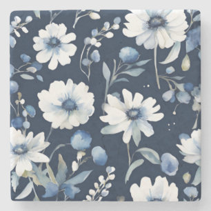 Dessous-de-verre En Pierre Bouquet de fleurs élégant aquarelle bleue