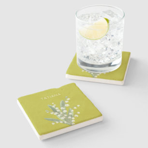 Dessous-de-verre En Pierre Bouquet floral de muguet personnalisé avec nom