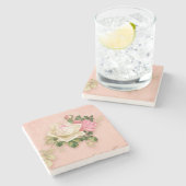 Dessous-de-verre En Pierre Bouquet rose et rose blanche (Côté)