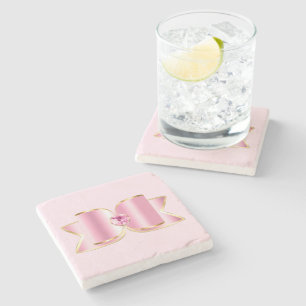 Dessous-de-verre En Pierre Bow en verre rose avec pierre centrale