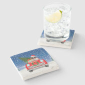 Dessous-de-verre En Pierre Boxer Chien Conduite Voiture En Noël De Neige (Côté)